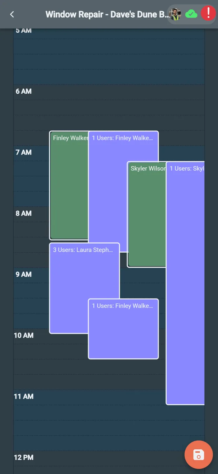 Mobile schedule selector showing construction schedule navigation.