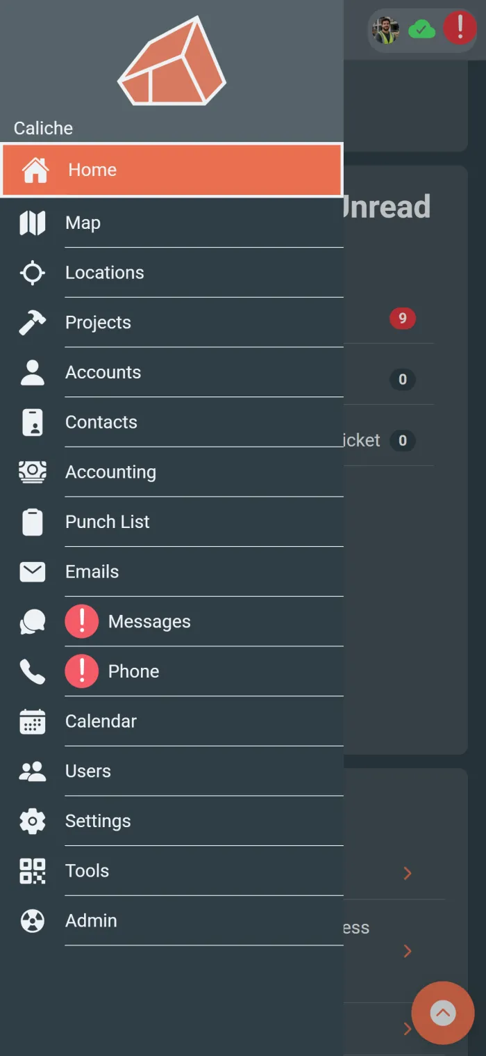 Mobile messages view showing unread communication indicators.