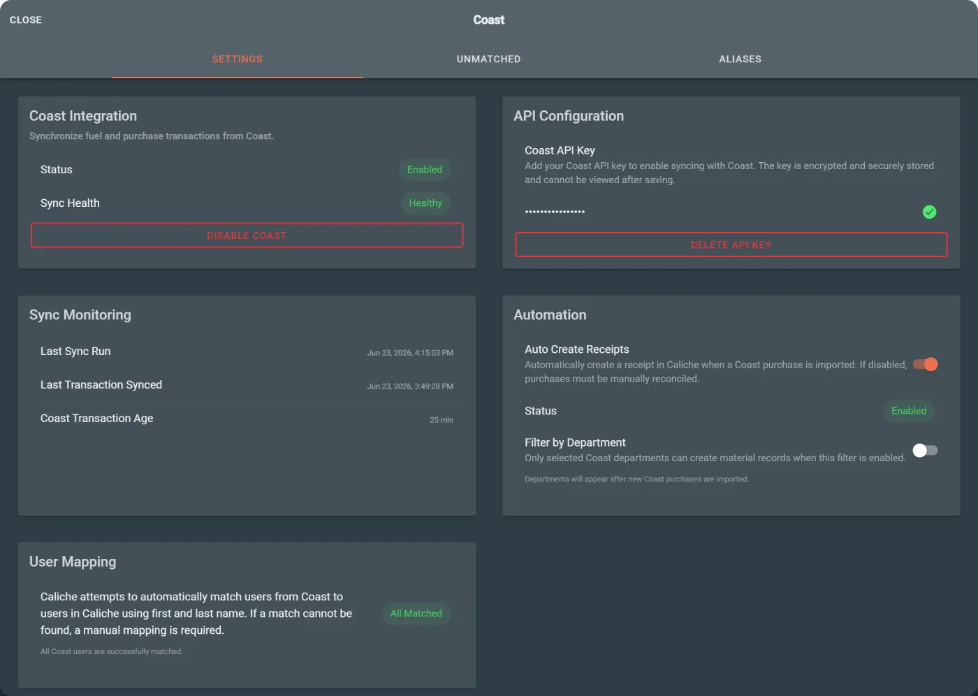 Integration authorization components for Twilio, Postmark, and Coast.